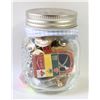 Image 1 : ESTATE GLASS JAR FILLED W/VINTAGE COLLECTOR LAPEL-