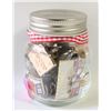 Image 1 : ESTATE GLASS JAR FILLED W/VINTAGE COLLECTOR LAPEL-