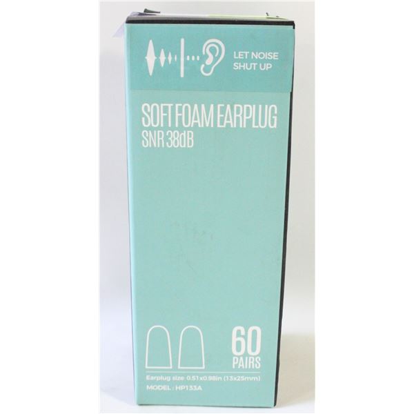 NEW SOFT FOAM EARPLUGS 60 PACK