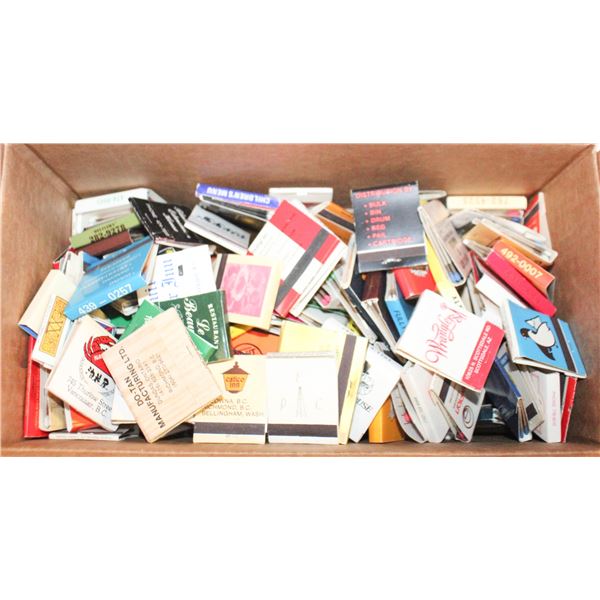 BOX OF 250 VINTAGE USED/UNUSED ADVERT MATCH BOOKS