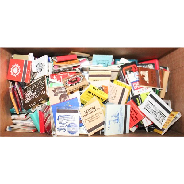 BOX OF 250 VINTAGE USED/UNUSED ADVERT MATCH BOOKS
