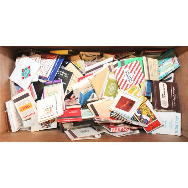 BOX OF 250 VINTAGE USED/UNUSED ADVERT MATCH BOOKS