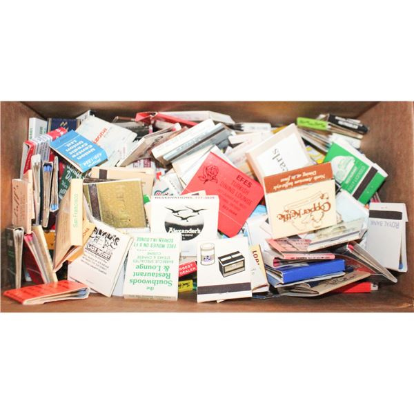BOX OF 250 VINTAGE USED/UNUSED ADVERT MATCH BOOKS
