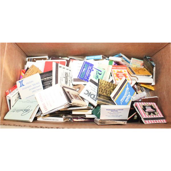 BOX OF 250 VINTAGE USED/UNUSED ADVERT MATCH BOOKS