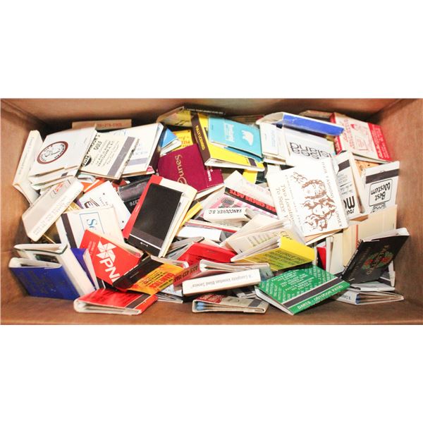 BOX OF 250 VINTAGE USED/UNUSED ADVERT MATCH BOOKS