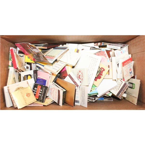 BOX OF 250 VINTAGE USED/UNUSED ADVERT MATCH BOOKS