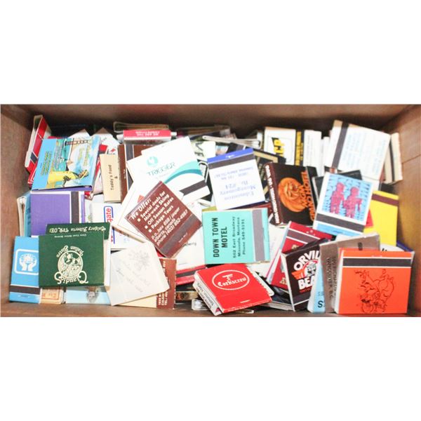 BOX OF 250 VINTAGE USED/UNUSED ADVERT MATCH BOOKS