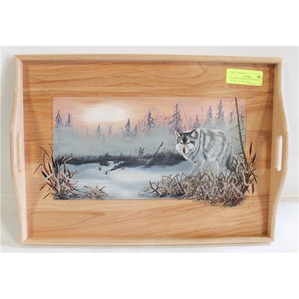 DECORATIVE HAND PAINTED 18" WOOD SERVING TRAY