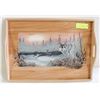 Image 1 : DECORATIVE HAND PAINTED 18" WOOD SERVING TRAY