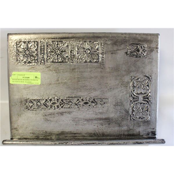 WOOD BOOK READING STAND W/ SILVER FLORAL ACCENT