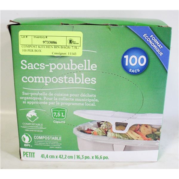 COMPOST KITCHEN BIN BAGS- 7.5L- 100 PER BOX