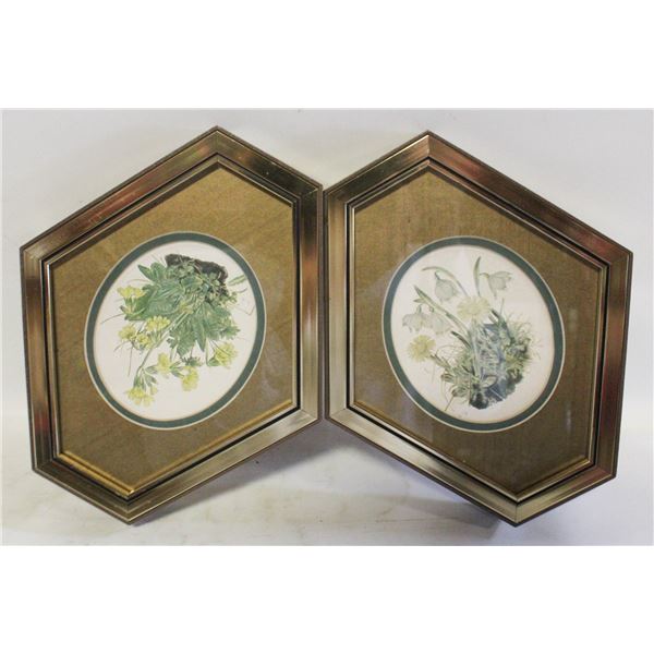 VINTAGE FRAMED FLORAL PRINTS- SET OF 2- 10" X 9"