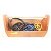 Image 1 : VINTAGE WOODEN TOOL BOX FULL OF BUNGEE CORDS