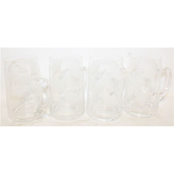 VINTAGE ETCHED GLASS BEER MUGS BOX LOT