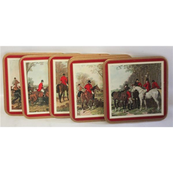 VINTAGE PIMPERNEL CORK-BACKED COASTER SET RED