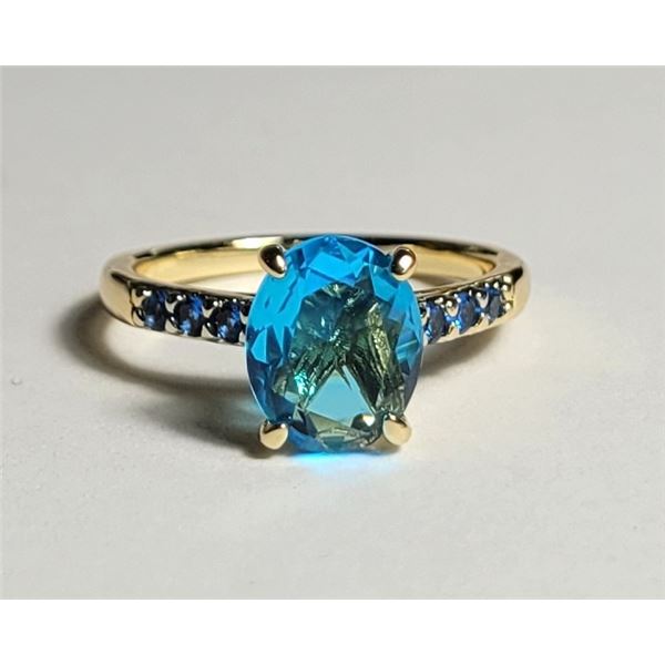 2)  GOLD TONE WITH OVAL BLUE TOPAZ