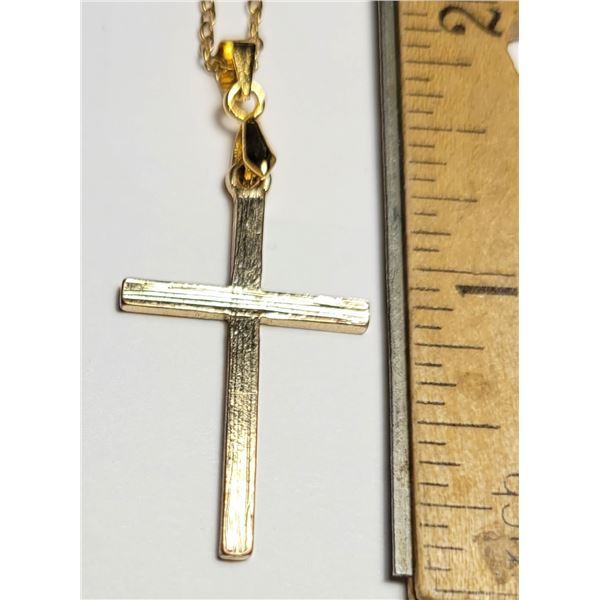 6)  GOLD TONE CROSS NECKLACE ON 18"