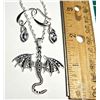 Image 1 : 8)  SILVER TONE DRAGON PENDANT ON