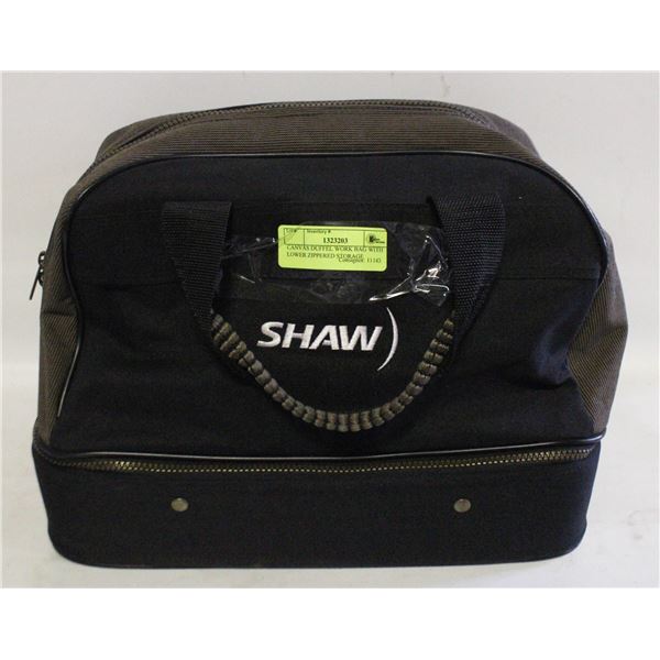 CANVAS DUFFEL WORK BAG WITH LOWER ZIPPERED STORAGE