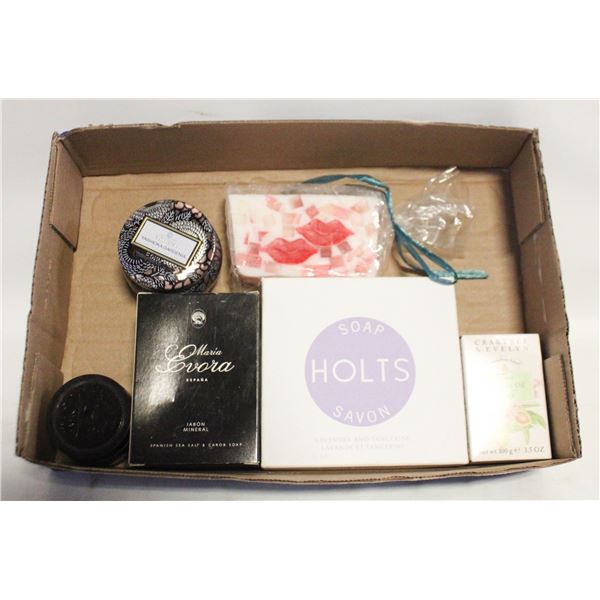 COLLECTION OF SCENTED SOAPS + CANDLES ALL NEW