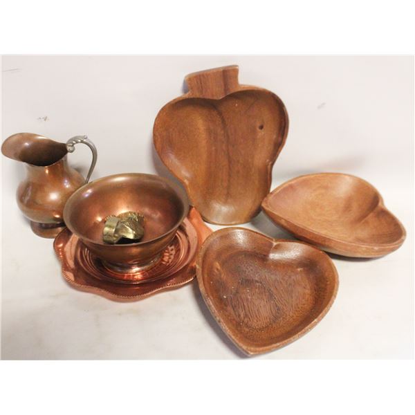 LOT OF 8 PIECES COPPER BRASS AND WOOD