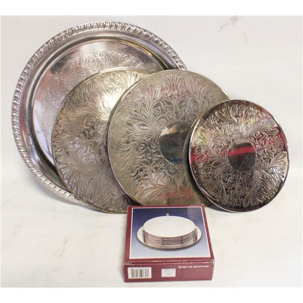 VINTAGE SILVER PLATE METAL WARE COASTERS & PLATES