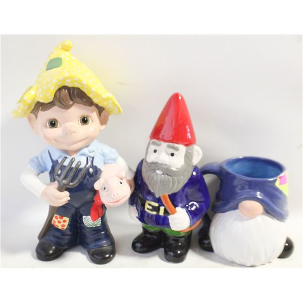 HAND PAINTED CERAMIC GNOME WITH GNOME MUG