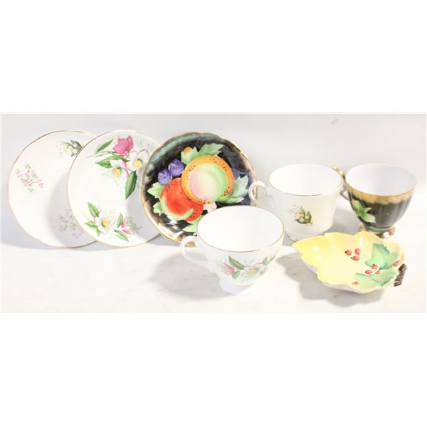 VTG. TEABAG DISH & 3 CUPS & SAUCERS ENG. JAPAN