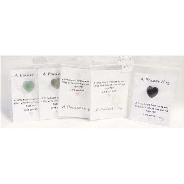 5 SEMI PRECIOUS HEART GEMSTONE POCKET HUGS
