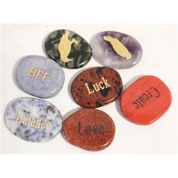 7 ENGRAVED WISH NATURAL CRYSTAL GEMSTONES