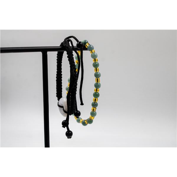 131-NATURAL JADE JADEITE DONUT & BEAD BRACELET