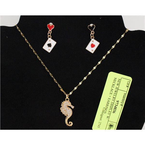 NEW JEWELRY DISPLAY W/ NECKLACE + EARRINGS