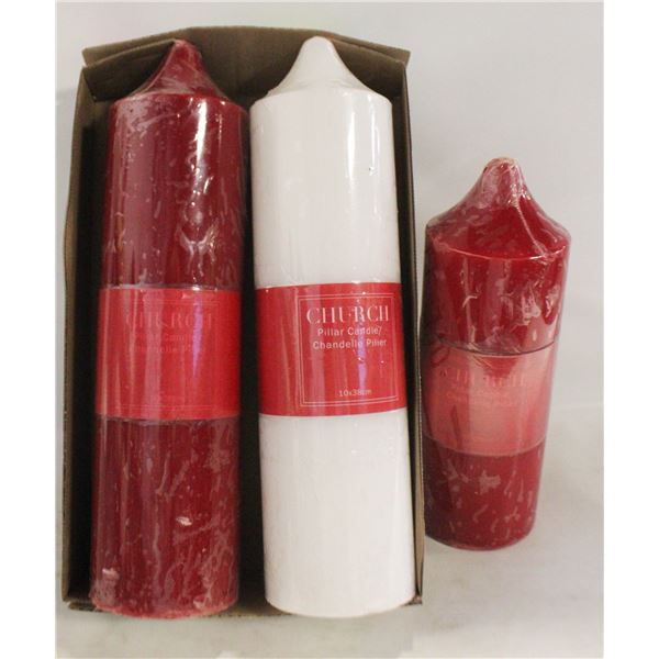 3 NEW SEALED LARGE PILLAR CANDLES