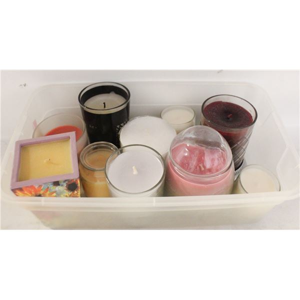 TUB OF VARIOUS SCENTED CANDLES