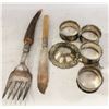 Image 1 : ESTATE OLD SILVER CARVING SET + NAPKIN RINGS &