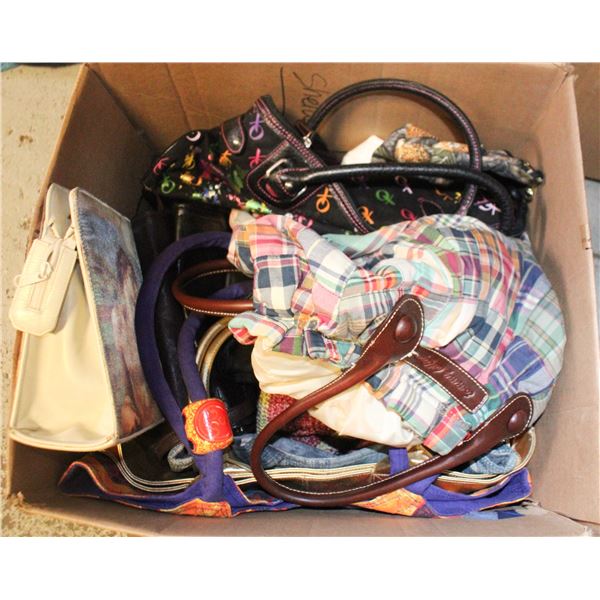BOX FULL OF PURSES/WALLETS/HANDBAGS ETC