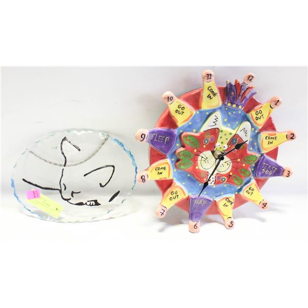 CAT CLOCK WITH CAT WALL HANGING