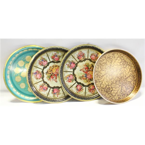 4 VINTAGE METAL TRAYS