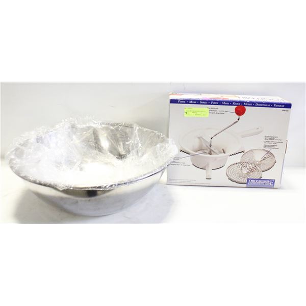 2 LARGE STEEL BOWLS & ACCS.