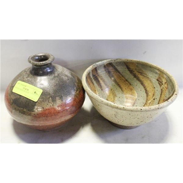 POTTERY BOWL & VASE