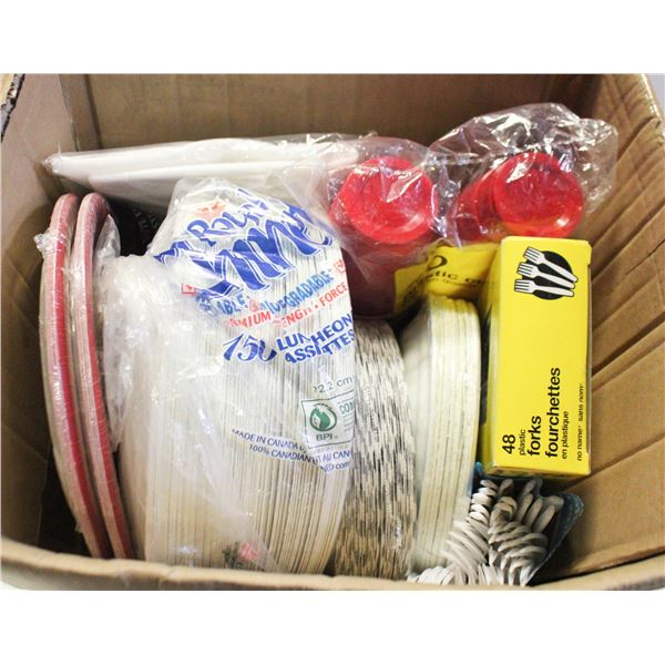 PKG OF NEW PAPER PLATES AND PLASTIC FORKS