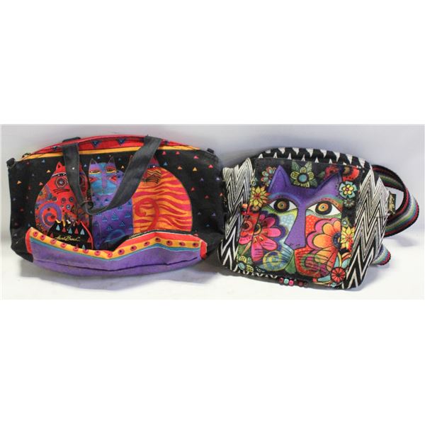 2 LAUREL BURCH CAT THEME PURSES