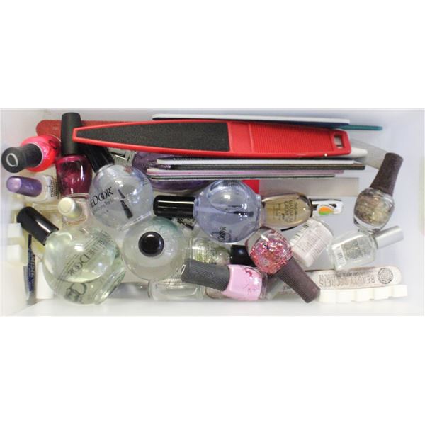 FLAT OF NAIL POLISH AND TOP COAT AND FILES ETC