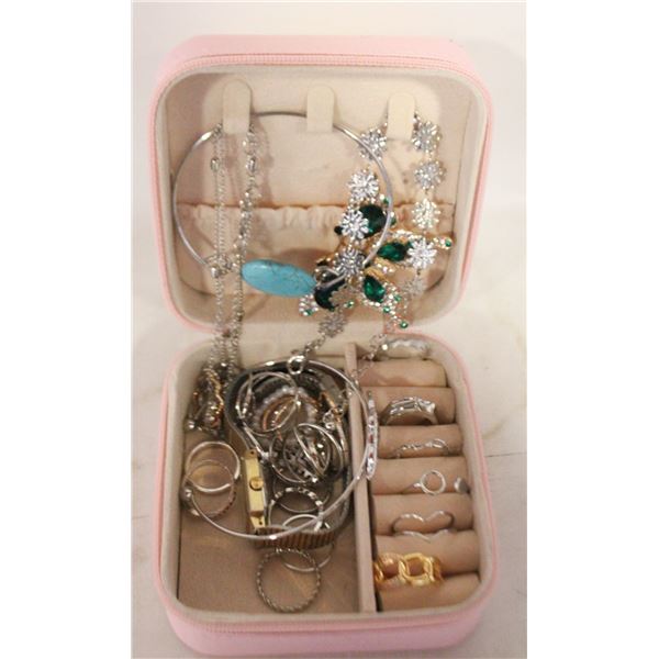 TRAVELING JEWELRY BOX FULL OF JEWELRY