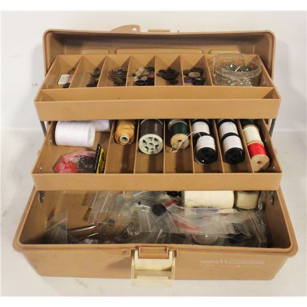 VINTAGE FISHING TABLE BOX W/SEWING