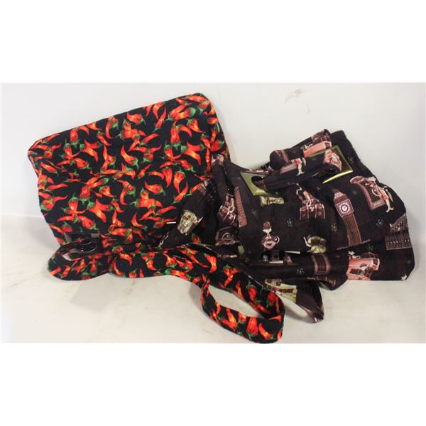 LONDON BUS AND CHILI PEPPER THEME HANDBAGS
