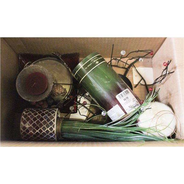 FLAT OF ORNATE CANDLES AND HOLDERS ETC
