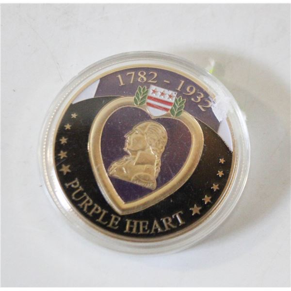 ENCASED PURPLE HEART FOR MILITARY MERIT COIN