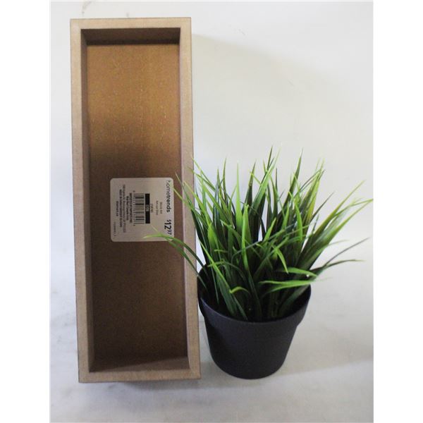 FAUX PLANT AND WOODEN DECOR SIGN