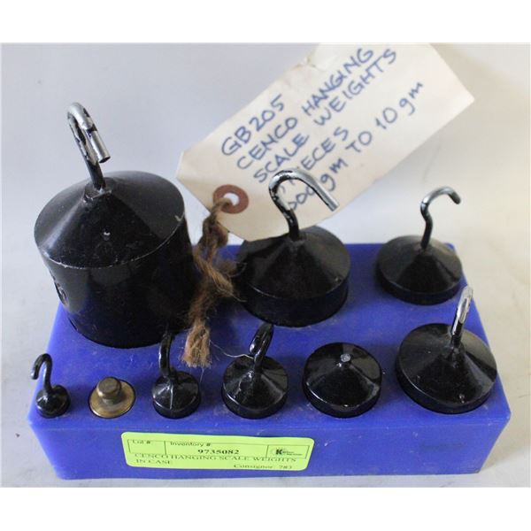 CENCO HANGING SCALE WEIGHTS IN CASE